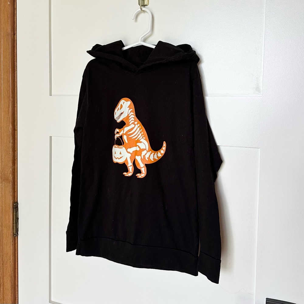 Halloween Dinosaur Glow in the Dark Black & Orange Hoodie size Small